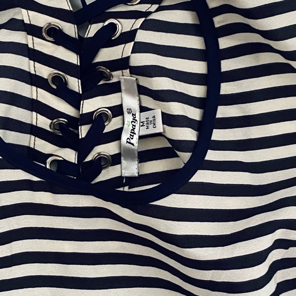 Papaya Navy Stripe Lace Up Fit and Flare Dress - Picture 2 of 5